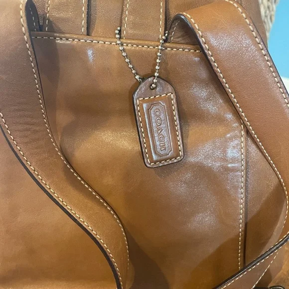Coach Classic Tan Leather Drawstring Backpack - Picture 3 of 7